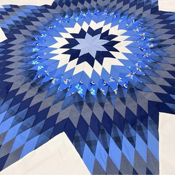 Handmade Texas Lone Star sewing Patchwork 100%Cotton Queen size Quilt Top/Topper - Picture 2 of 4